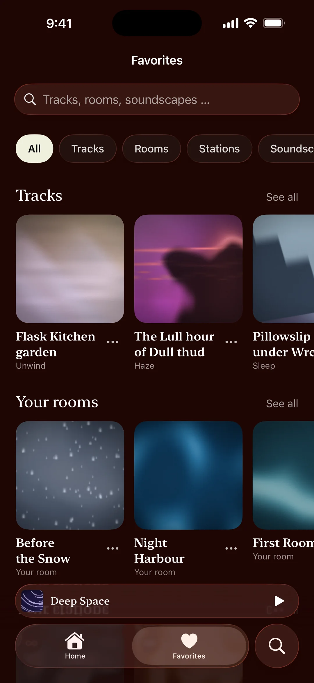 Example Favorites in Raumo, with kept tracks and your own rooms